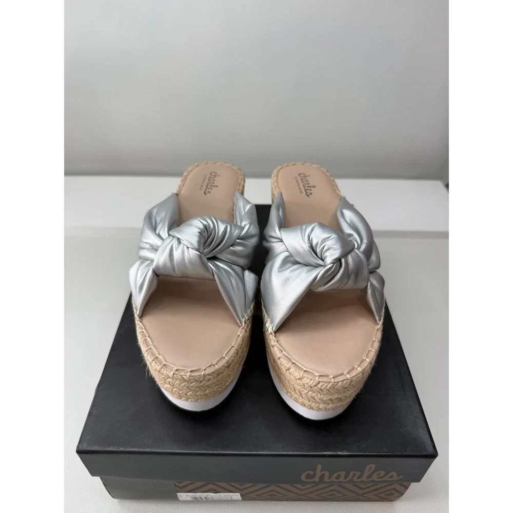 Charles‎ by Charles David Silver Metallic Platform Espadrille Sandals 7.5M NWB